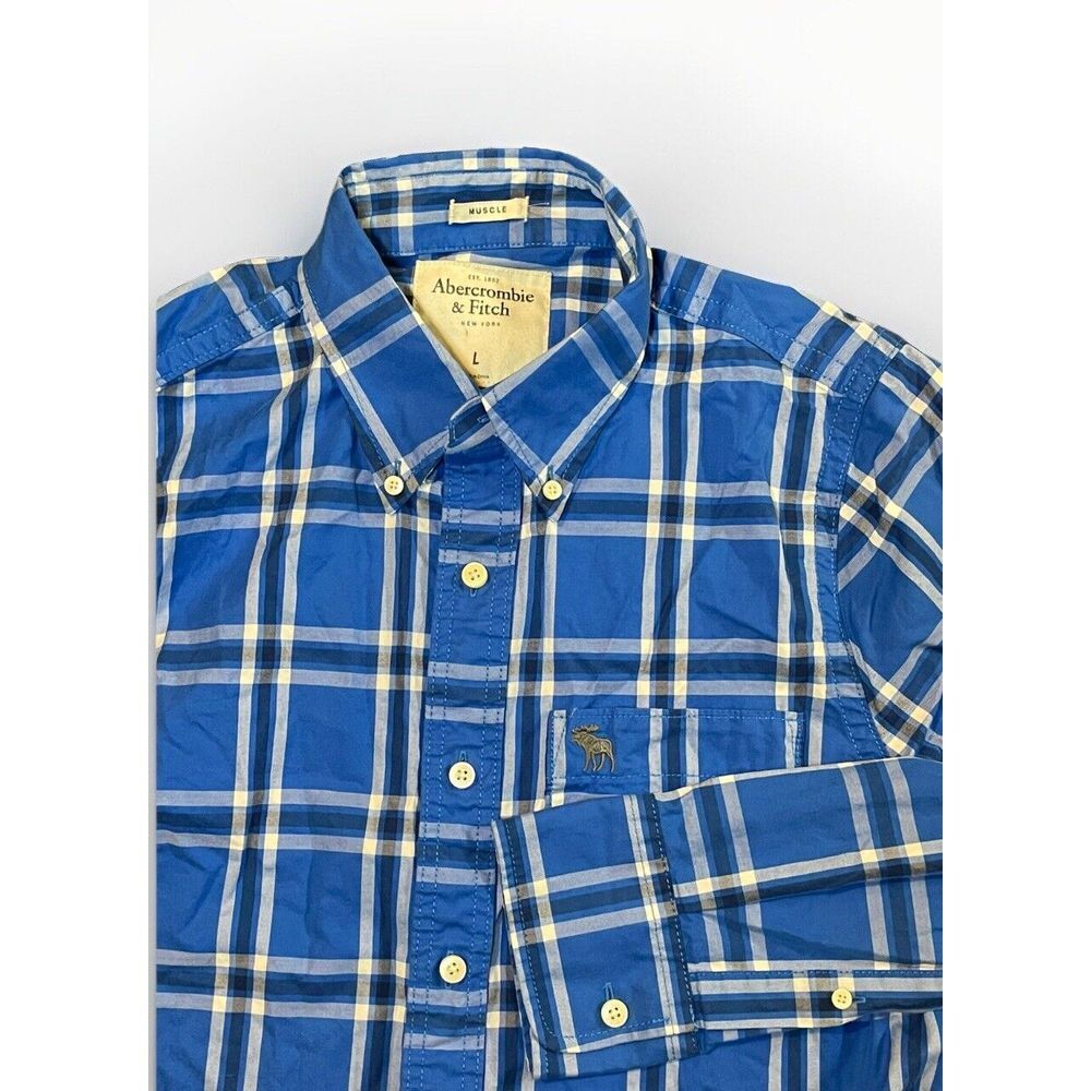 Abercrombie and Fitch Boys Youth Blue Plaid Long Sleeve Shirt Large‎